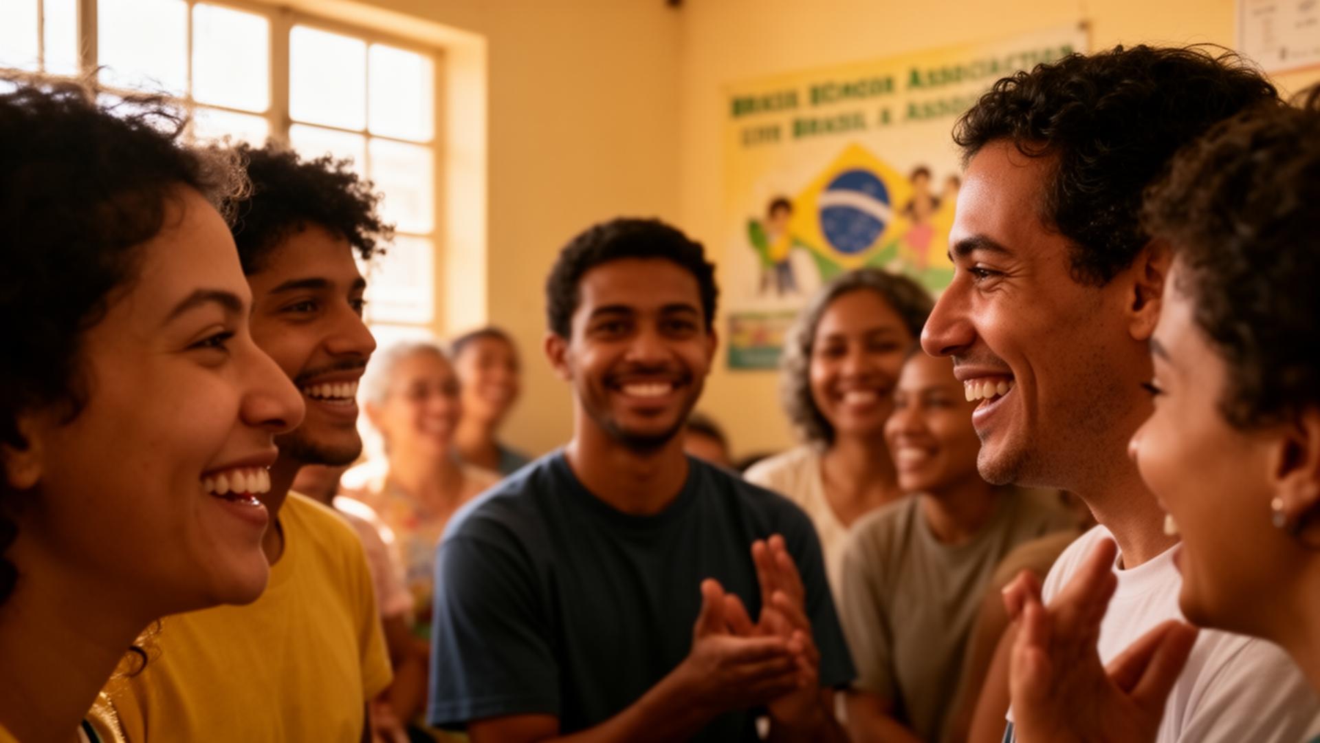 Pessoas se comunicando em Libras em encontro comunitário